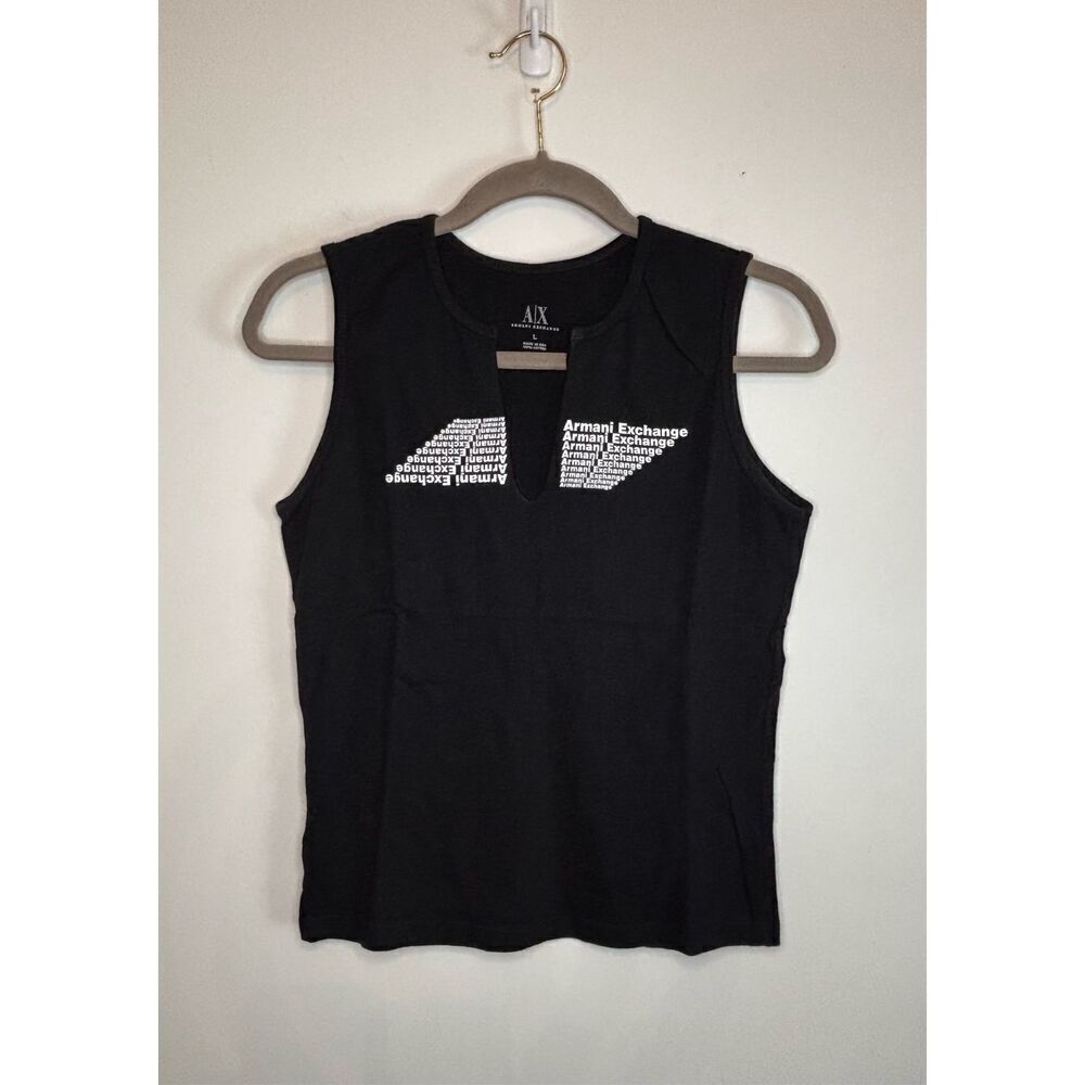 Armani Exchange EUC black cut out v neck logo tank top Size large